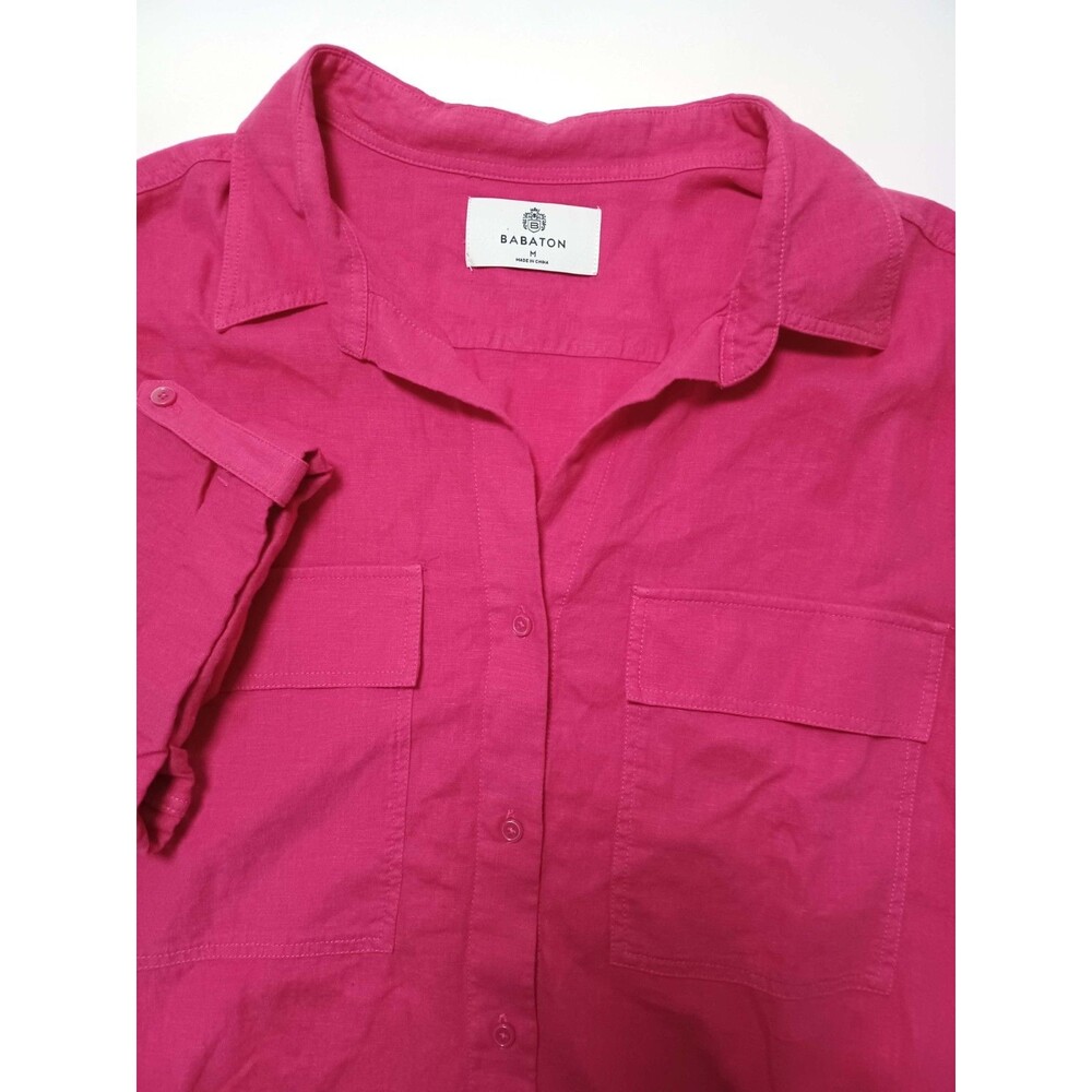 Aritzia Babaton‎ Utility Top Linen Blend Medium Safari Roll Tab Sleeve Beachy